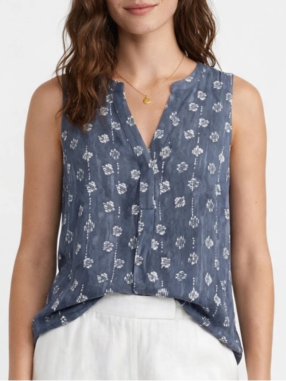 NWT NIC+ZOE Mindfully Made Sleeveless Tank Top XS - Indigo Shibori Print Ecovero